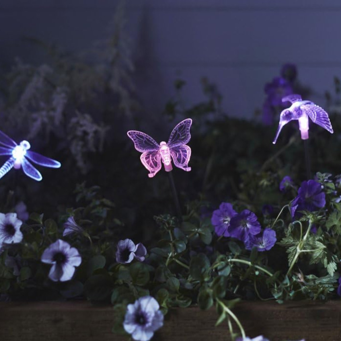 Balises LED Solaires Libellule, Papillon & Colibri